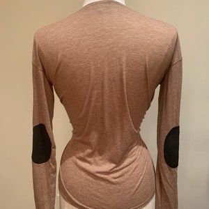 Tan long sleeve top with elbows patches on sleeves